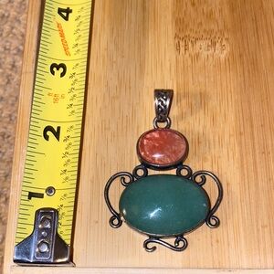 Pendant Silver Jade Stone Green Carnelian Sterling 925 Necklace w movable hinge